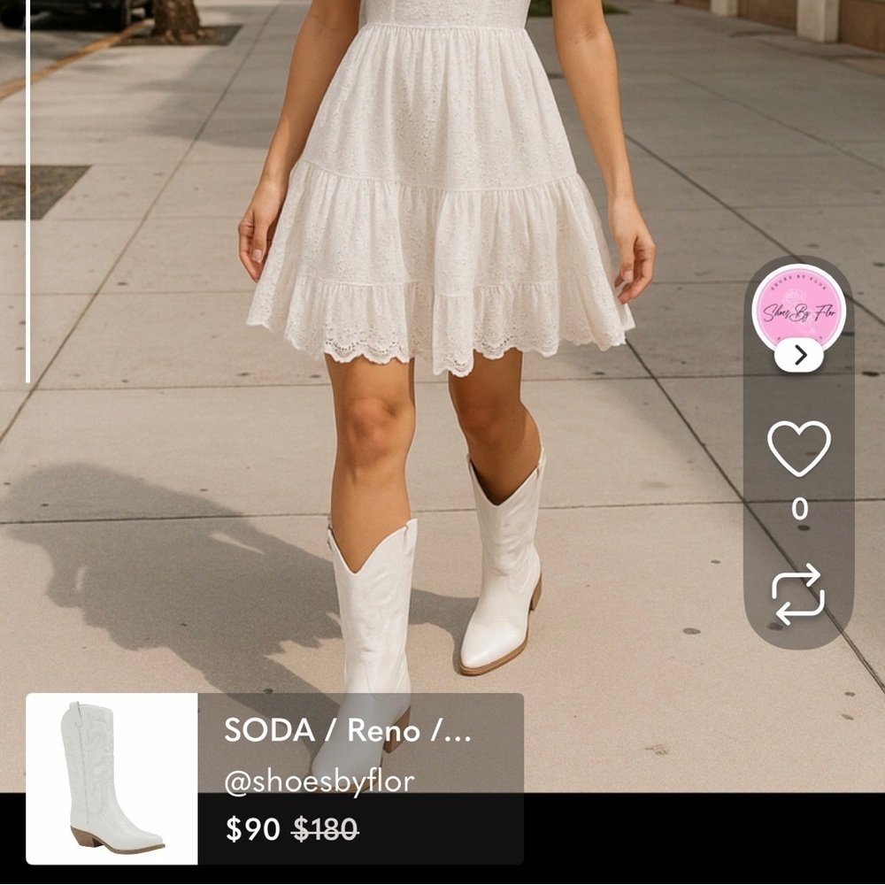 SODA / Reno / White /  Embroidered / Western Cowboy Boots /  With Low Block Heel